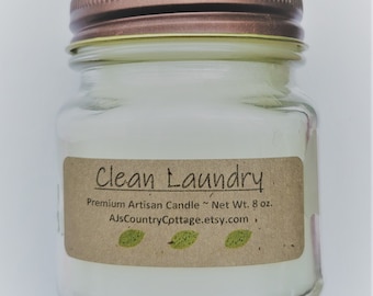 CLEAN LAUNDRY CANDLE - Clean Linen Candle, Fresh Linen Candle, Fresh Clean Candles, Scented Candles, Cotton Candles, Rustic Farmhouse Decor
