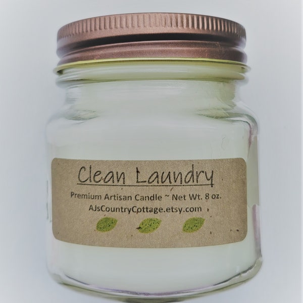 CLEAN LAUNDRY CANDLE - Clean Linen Candle, Fresh Linen Candle, Fresh Clean Candles, Scented Candles, Cotton Candles, Rustic Farmhouse Decor