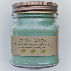 FRESH SAGE CANDLE - Fresh Clean Candles, Spring Summer Candles, Scented Candles, Sage Candles, Herbal Candles, Fresh Herb Candles