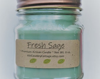 FRESH SAGE CANDLE - Fresh Clean Candles, Spring Summer Candles, Scented Candles, Sage Candles, Herbal Candles, Fresh Herb Candles