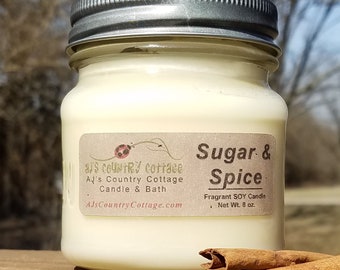 SUGAR and SPICE SOY Candle, Vanilla Soy Candle, Cinnamon Soy Candle, Spice Soy Candle, Fall Candles, Autumn Candles, Fall Decor Autumn Decor