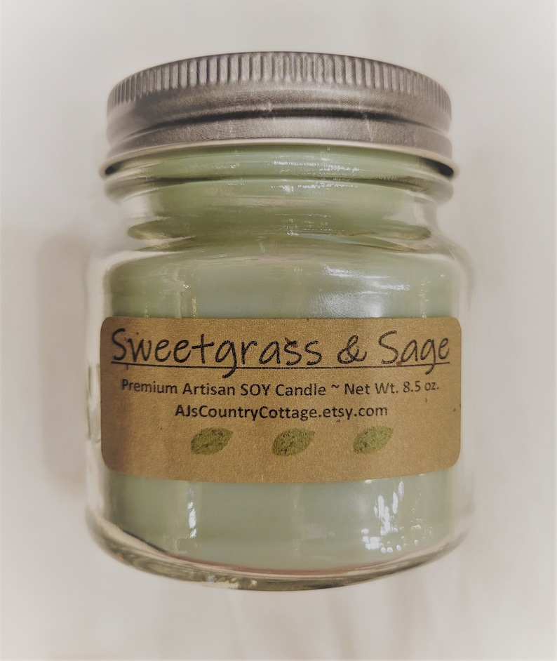 SWEETGRASS SAGE SOY Candle Sweet Grass Candle, Sage Candle Fresh Green Candle, Herb Herbal Candle image 1