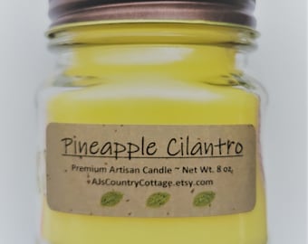 PINEAPPLE CILANTRO CANDLE - Pineapple Candles, Fruit Candles, Scented Candles, Strong Candles, Mason Jar Candles, Tropical Candles