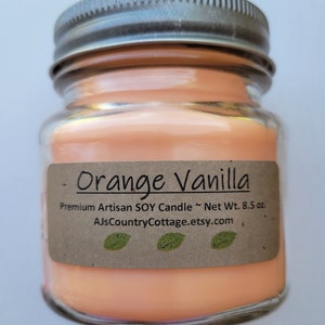 Orange Vanilla Soy Candle, Farmhouse Mason Jar, Scented Candle