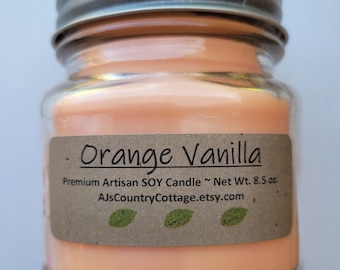 ORANGE VANILLA SOY Candle, Fruit Candles, Popular Candles, Creamy Candles, Citrus Candles, Scented Candles, Mason Jar Farmhouse Rustic Decor