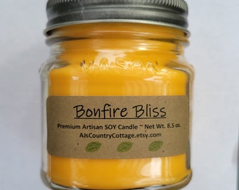 BONFIRE BLISS SOY Candle - Fall Candles, Autumn Candles, Scented Soy Candles, Autumn Decor, Fall Decor, Leaves Woods Cedar Sandalwood Pine