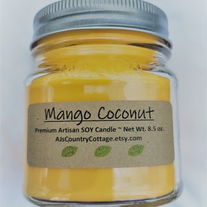 MANGO COCONUT SOY Candle - Fruit Scented Candles, Summer Candles, Scented Soy Candles, Spring Candles