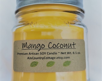 MANGO COCONUT SOY Candle - Fruit Scented Candles, Summer Candles, Scented Soy Candles, Spring Candles