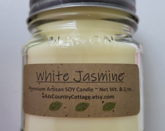 WHITE JASMINE SOY Candle - Jasmine Candles, Flower Candles, Floral Candles, Spring Candles, Scented Candles, Soy Candles