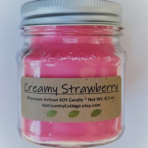 CREAMY STRAWBERRY SOY Candle - Berry Candles, Vanilla Candles, Strawberry Candles, Spring Candles, Summer Candles, Fruit Candles