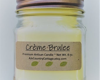 Crème brûlée Candle, Caramelized Vanilla, 8oz Mason Jar