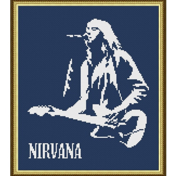 Cross stitch pattern Nirvana Kurt Silhouette PDF chart Embroidery design Rock Guitar Rock music band Modern easy pattern Music Hobby Gift