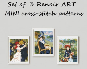 3er Set August Renoir Mini Kreuzstichmuster Pierre Auguste Renoir Tanz Bougival Zwei Schwestern Renoir Mini Kunst Kleines Meisterwerk