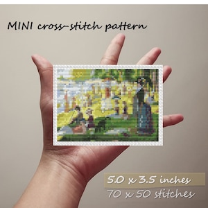Mini Cross stitch pattern Georges Seurat Sunday afternoon La Grande Miniature Artwork PDF chart Famous Art cross stitch Small masterpiece