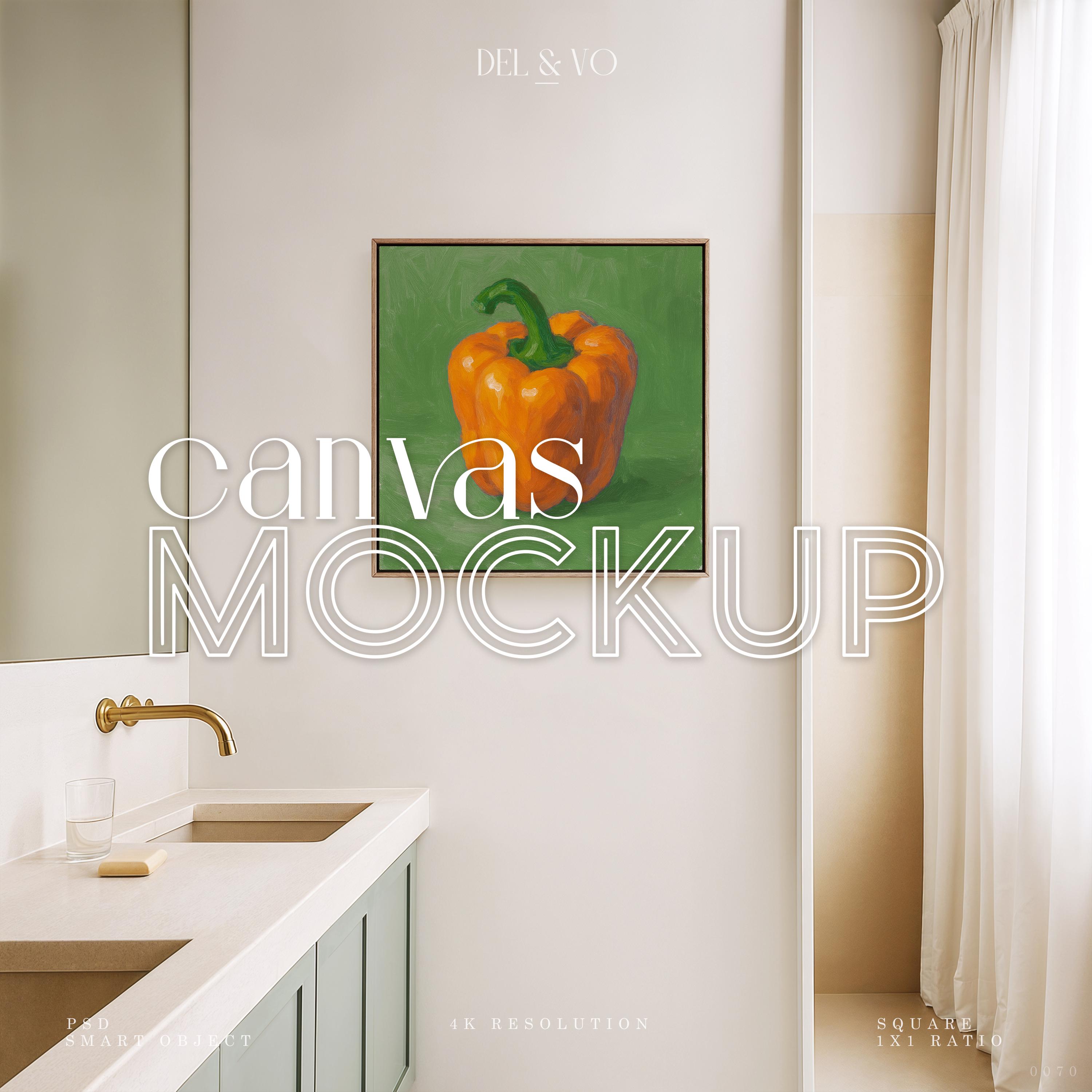 Square Canvas Mockup 1x1 Ratio Float Frame Mockup for Wall Art Print Mockup Digital PSD Bathroom Interior Mockup Photoshop