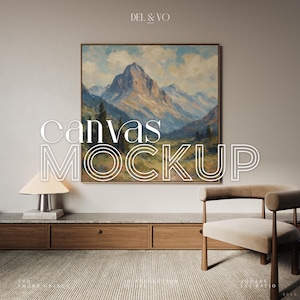 Square Canvas Mockup 1x1 Ratio Float Frame Mockup for Wall Art Print Mockup Digital PSD Living Interior Large Mockup Photoshop