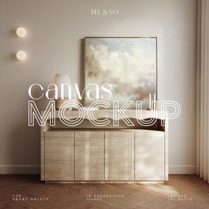 Maqueta de lienzo cuadrado con relación de aspecto 1:1, maqueta de marco flotante para impresión de arte de pared, maqueta PSD digital, maqueta de consola minimalista de lujo para interiores, luz solar