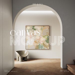 Quadratischer Leinwand Mockup 1x1 Ratio Float Rahmen Mockup für Wand Kunst Druck Mockup Digital PSD Flur Interior Großes Mockup Photoshop