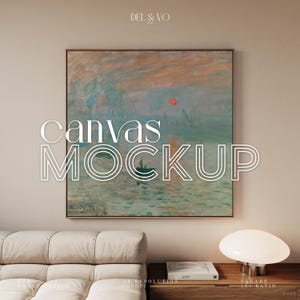 Quadratischer Leinwand Mockup 1x1 Ratio Float Rahmen Mockup für Wand Kunst Druck Mockup Digital PSD Living Interior Großes Mockup Photoshop