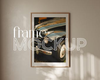 DIN A Frame Mockup Vertical Wood Frame Minimalist Interior Mockup for Wall Art Poster Print Mockup Digital PSD Sunlight Mockup