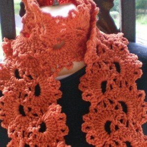Scarves, scarf, Queen Anne Lace Scarf, Crochet Scarf, Crochet, Deep Orange, Women's Accessories, Women's fashions image 4