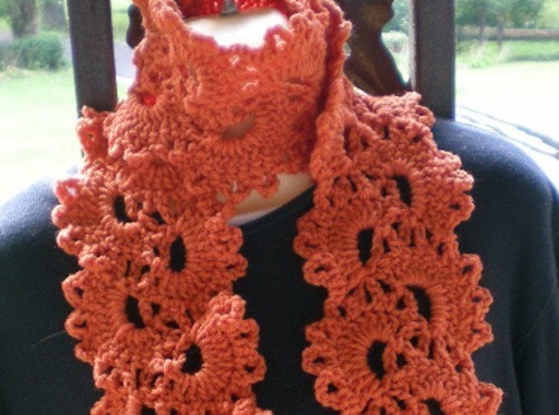 Scarves, scarf, Queen Anne Lace Scarf, Crochet Scarf, Crochet, Deep Orange, Women's Accessories, Women's fashions image 4