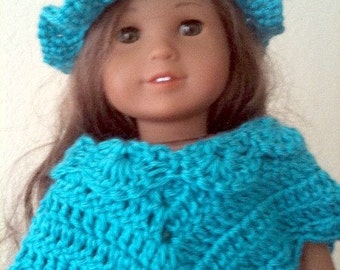 Dolls, Doll Clothing, Doll Accessories, Ponchos, Hats, Teal, Crochet, Toys, Children,18-inch dolls