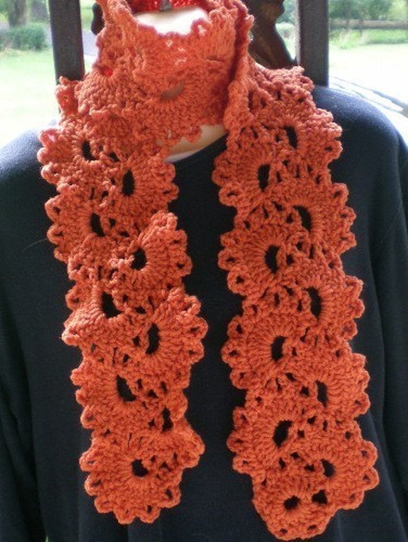 Scarves, scarf, Queen Anne Lace Scarf, Crochet Scarf, Crochet, Deep Orange, Women's Accessories, Women's fashions image 3