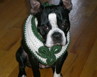 St Patricks Day, Dog Collar, Pets, Dog Accessories, Crochet, White, Green, Pet Lovers, Dogs