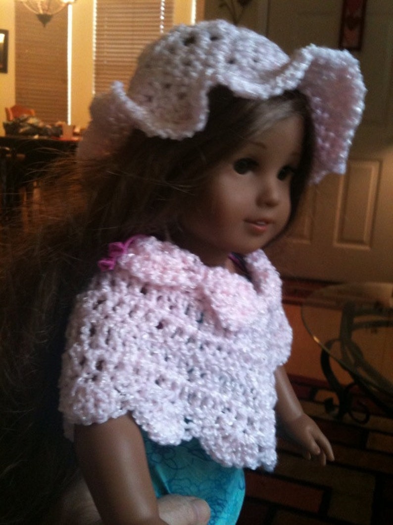 Dolls, Doll Clothes, Doll Poncho, Doll Hats, 16-18 inch dolls, doll fashions, crochet, pink image 2