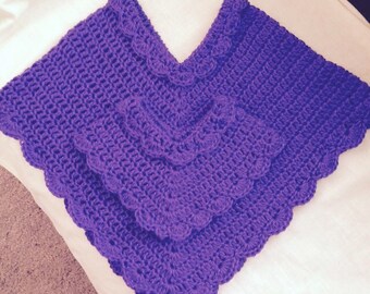 Ponchos, Size 3-4 Girl and 14 inch Dolly Ponchos, purple, hand crocheted