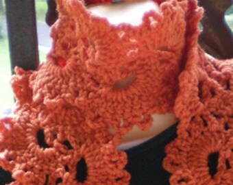 Scarves, scarf, Queen Anne Lace Scarf, Crochet Scarf, Crochet,  Deep Orange, Women's Accessories, Women's fashions