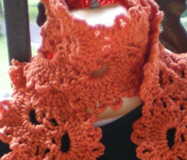 Scarves, scarf, Queen Anne Lace Scarf, Crochet Scarf, Crochet, Deep Orange, Women's Accessories, Women's fashions image 1