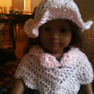 Dolls, Doll Clothes, Doll Poncho, Doll Hats, 16-18 inch dolls, doll fashions, crochet, pink image 3