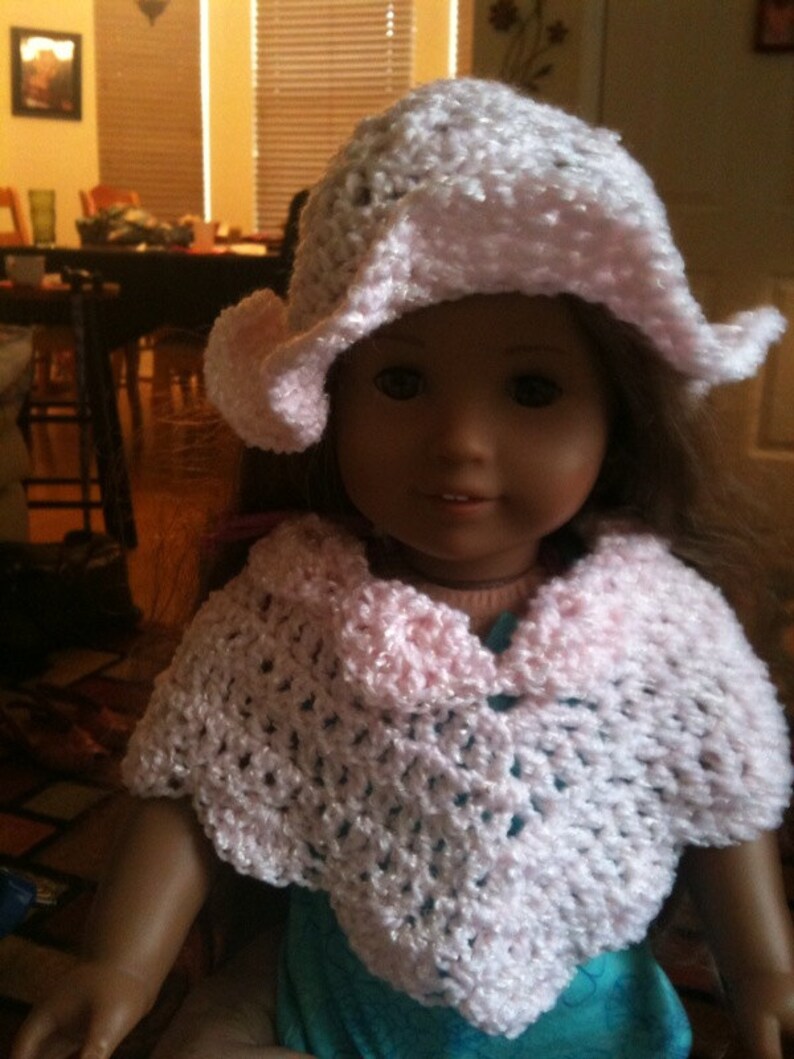 Dolls, Doll Clothes, Doll Poncho, Doll Hats, 16-18 inch dolls, doll fashions, crochet, pink image 3