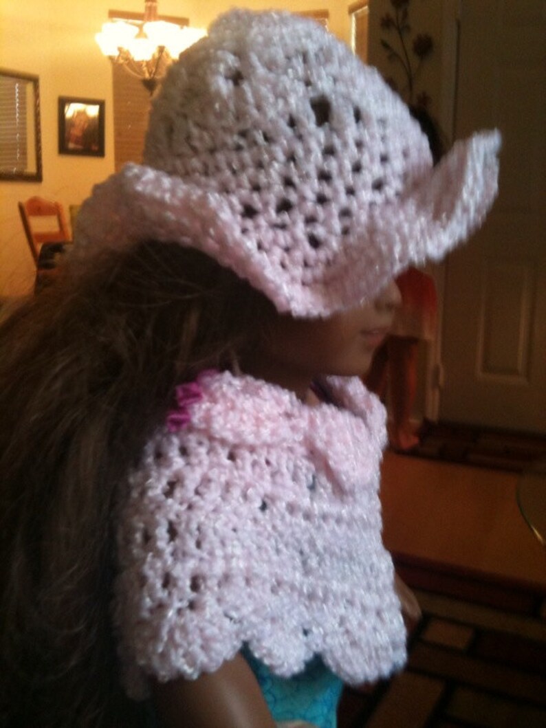 Dolls, Doll Clothes, Doll Poncho, Doll Hats, 16-18 inch dolls, doll fashions, crochet, pink image 5