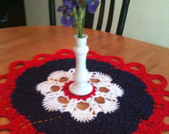 Table Centerpiece Hand-crocheted Americana colors