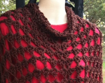 Poncho, Ponchos, Crochet, Chocolate, Short Version, Women, Girls, Fashions