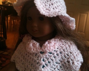 Dolls, Doll Clothes, Doll Poncho, Doll Hats, 16-18 inch dolls, doll fashions, crochet, pink