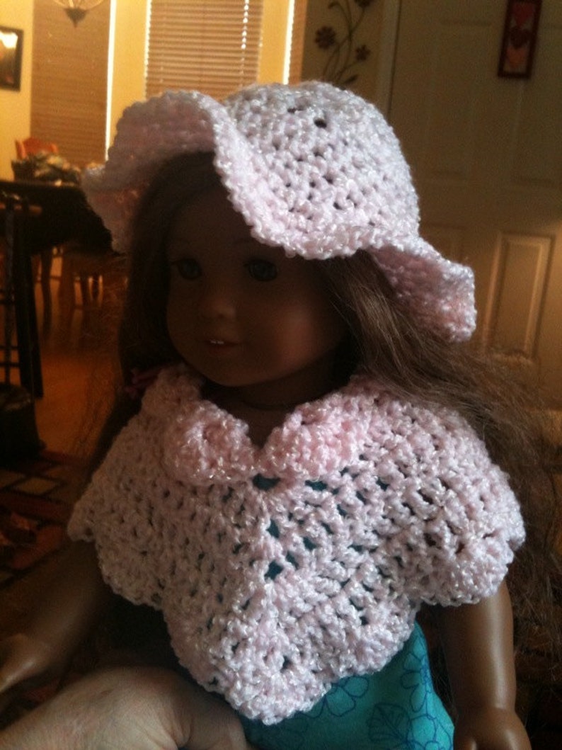 Dolls, Doll Clothes, Doll Poncho, Doll Hats, 16-18 inch dolls, doll fashions, crochet, pink image 1