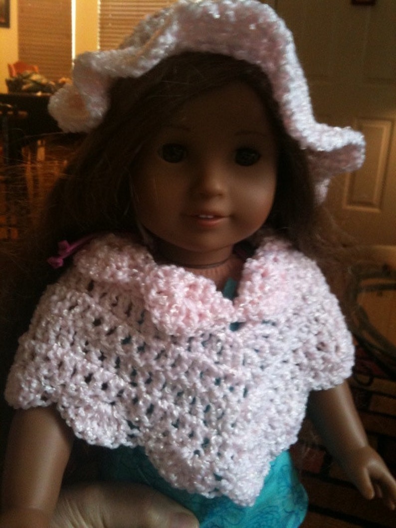 Dolls, Doll Clothes, Doll Poncho, Doll Hats, 16-18 inch dolls, doll fashions, crochet, pink image 4