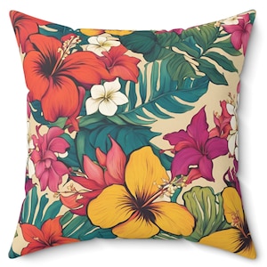 Hawaiian Flowers Spun Polyester Square Pillow