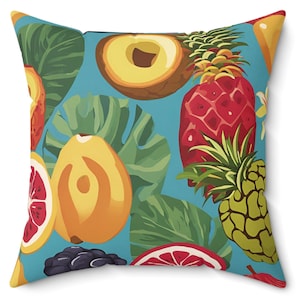 Vierkant kussen tropisch fruit gesponnen polyester