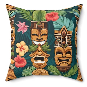 Hawaiian Tiki Spun Polyester Square Pillow