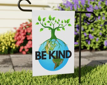 Haus Flagge, Be Kind to the Earth Garten Banner, umweltfreundliches Wohndekor, nachhaltiges Leben Hofschild, Earth Day Dekoration,