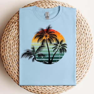 Retro Summer Sunset T-Shirt, Vintage Beach Graphic Tee, Unisex Softstyle Summer Shirt, Vacation Sunset Top, Boho Sunset Tee