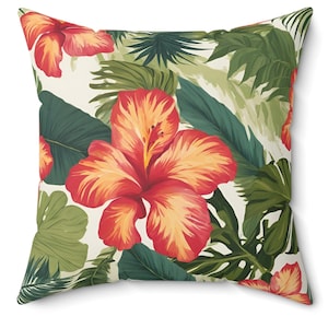 Tropical Flowers Spun Polyester Square Pillow