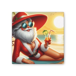 Mrs. Claus Beach Break 8x8 Canvas Wrap