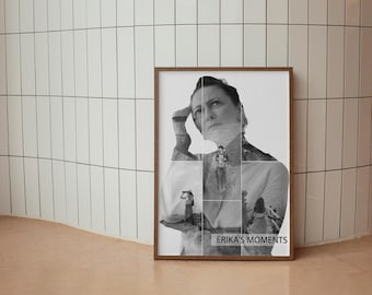 Collage de fotos personalizado en blanco y negro, decoración de pared moderna, póster minimalista, regalo de cumpleaños para novia.