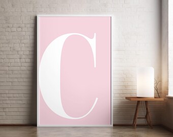 Póster de la letra C Póster de la letra C Decoración de pared con iniciales Arte de pared con iniciales Arte con monogramas Imprimible con la letra C Impresiones para guarderías Impresión rosa con la letra C Arte inicial